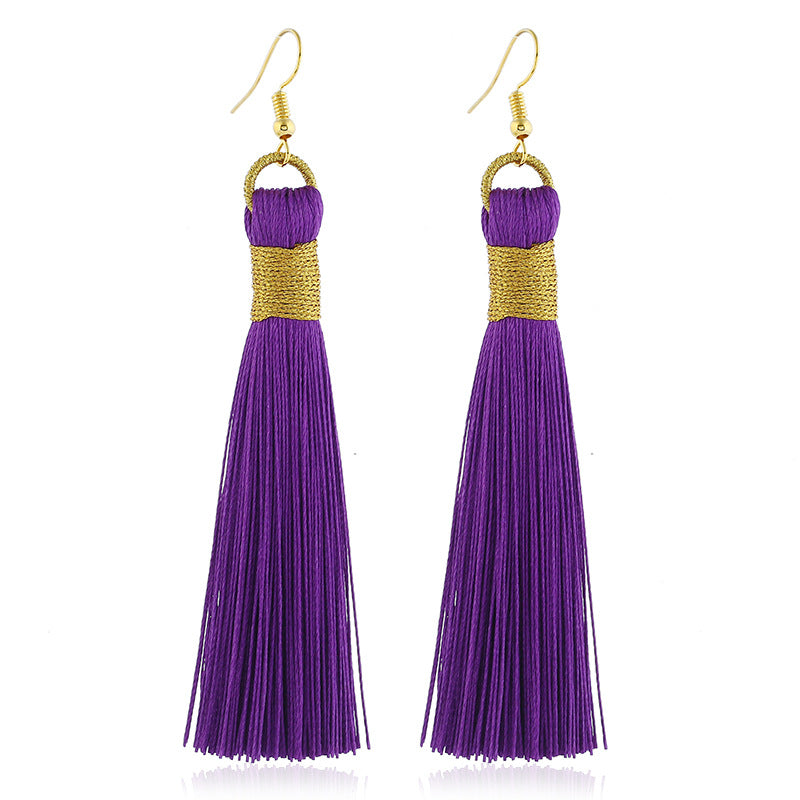 Fashion Exaggerated Bohemian Hand-woven Knotted Long Fringe Earrings Women
