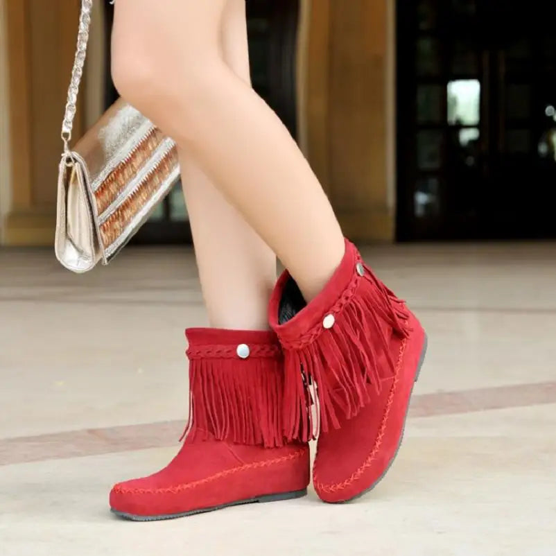 Bohemian gypsy boho fringe Faux suede leather ankle boots