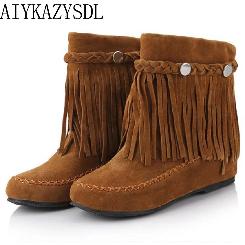 Bohemian gypsy boho fringe Faux suede leather ankle boots
