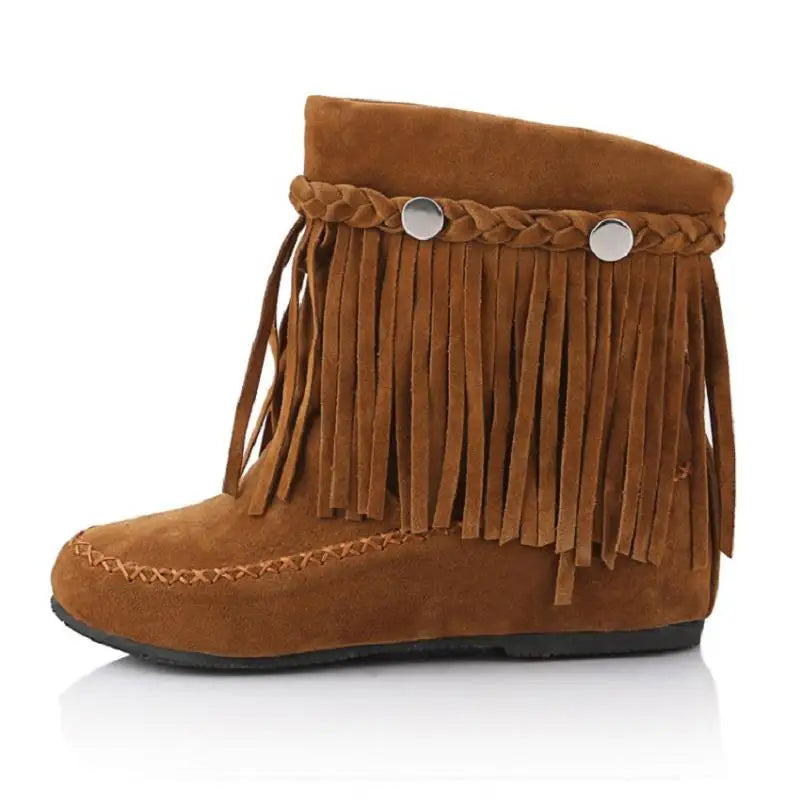 Bohemian gypsy boho fringe Faux suede leather ankle boots