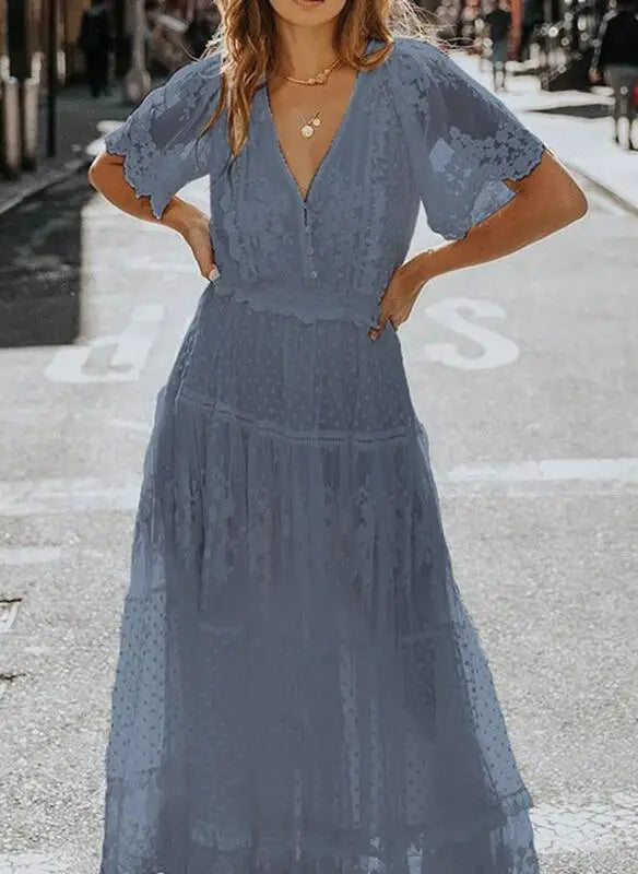 Dress Women Off Shoulder Lace Patchwork Elegant Dress Casual Bohemian