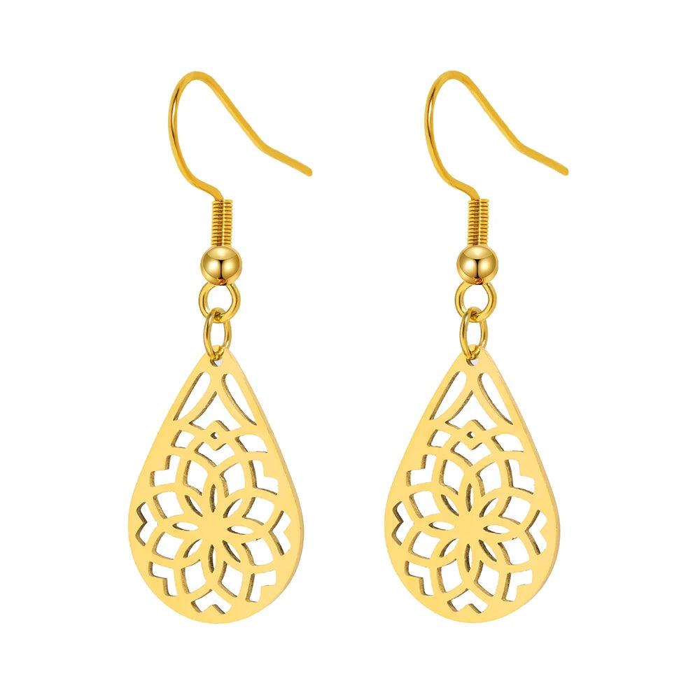 Bohemiahttps://admin.shopify.com/store/458c18-f3/products?selectedView=alln Stainless Steel Earrings Vintage Hollow Carved Pendant New Fashion Dangle Earrings For Women Jewelry Tribal Ethnic Gift