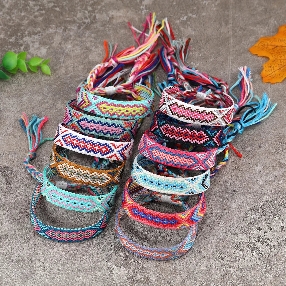 Bohemian Nepal Colorful Woven Bracelet with Tassel Lucky Boho