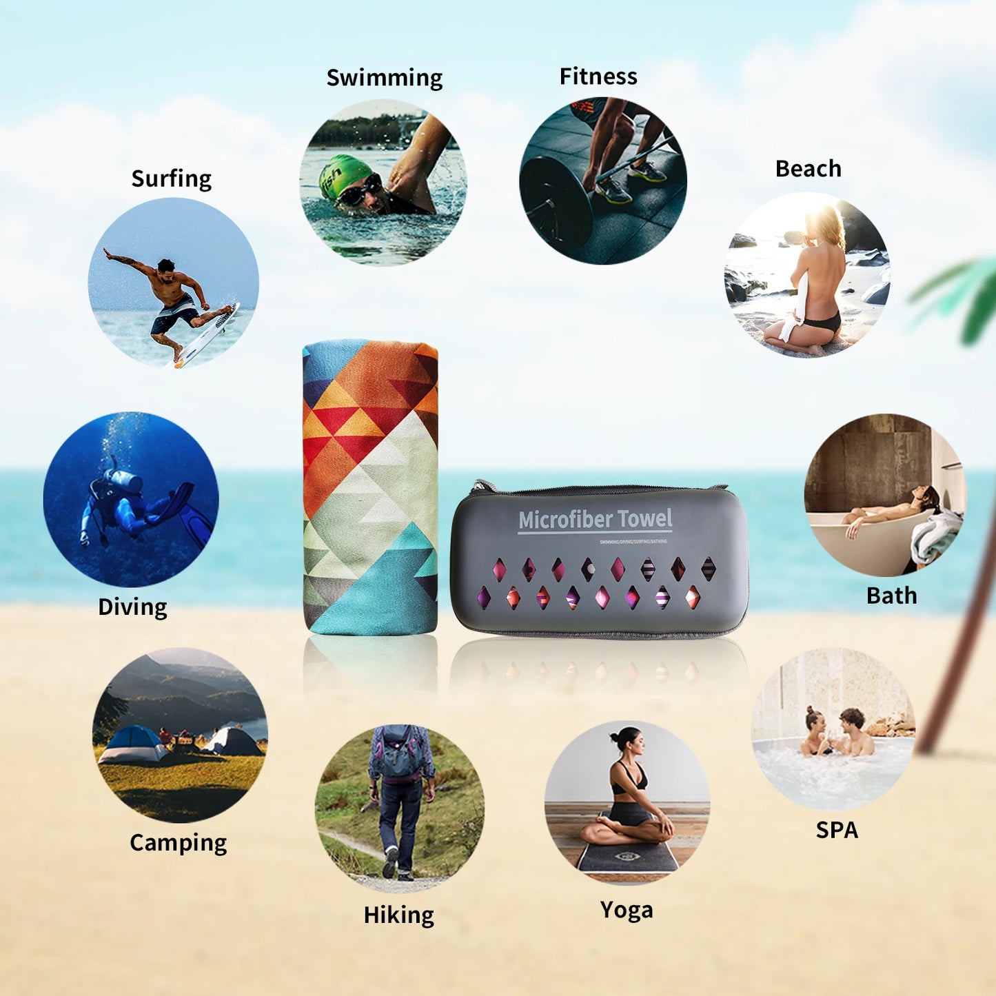 HiTurbo Microfiber Quick Drying Beach Towels With Carrying Bag Super Absorbent