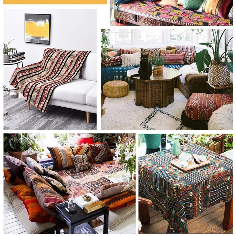 Chenille Fabric Upholstery for Furniture Bohemian Stripe Boho Style for Sofa Tablecloth