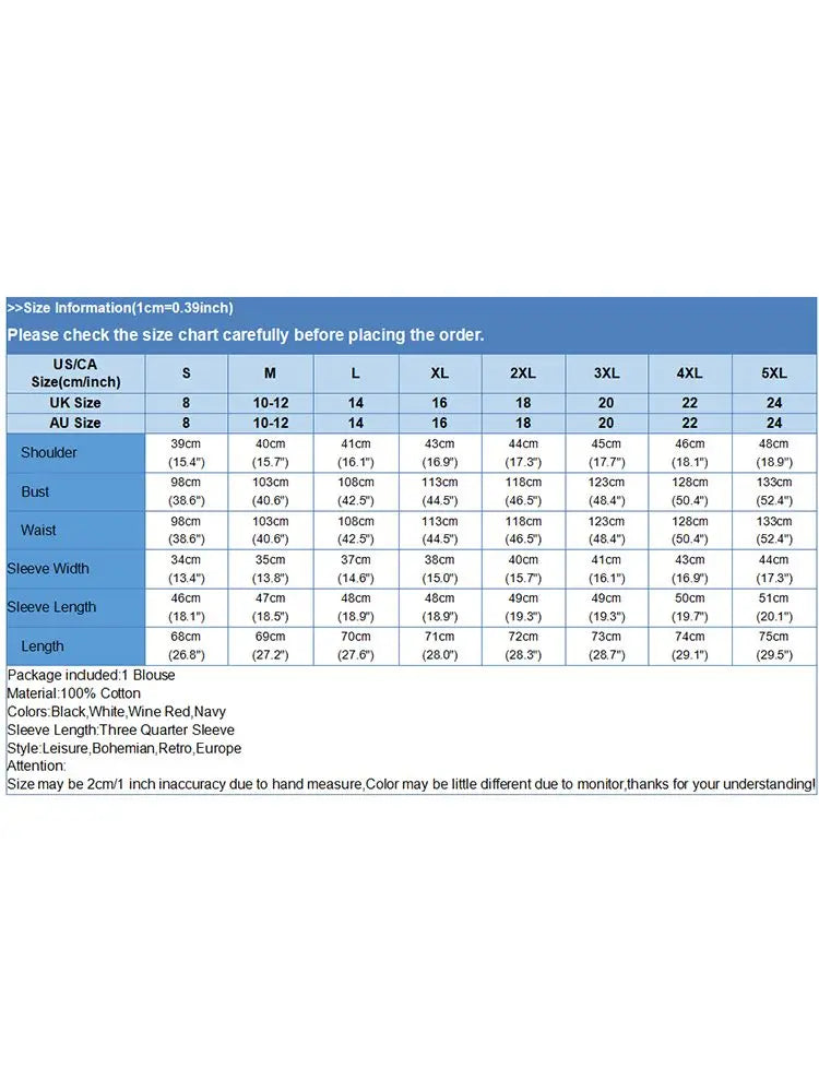 Bohemian Stylish Casual Oversized Women Spring Lace Patchwork Blouse 3/4 Sleeve Lace-Up