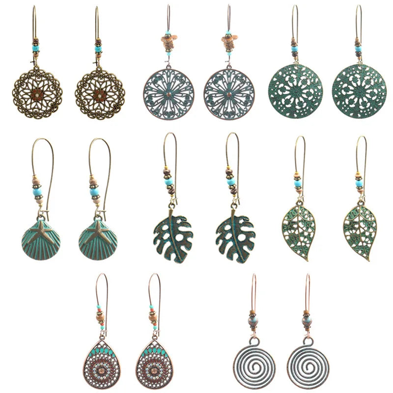 Earrings Ancient Bronze Metal Classic Carved Female Bohemian Retro