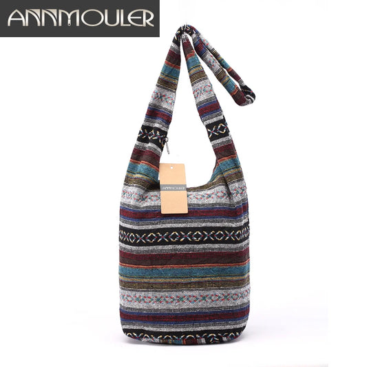 Women Vintage Shoulder Bag Retro Weave Fabric Messenger Bag Bohemian Style