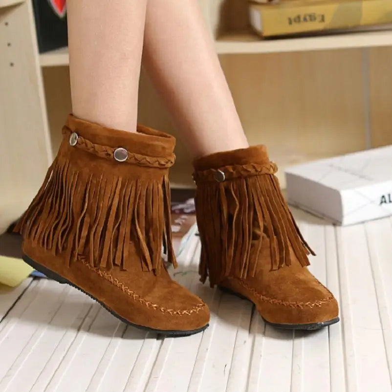 Bohemian gypsy boho fringe Faux suede leather ankle boots