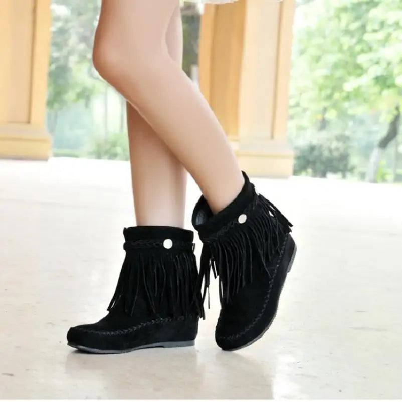 Bohemian gypsy boho fringe Faux suede leather ankle boots