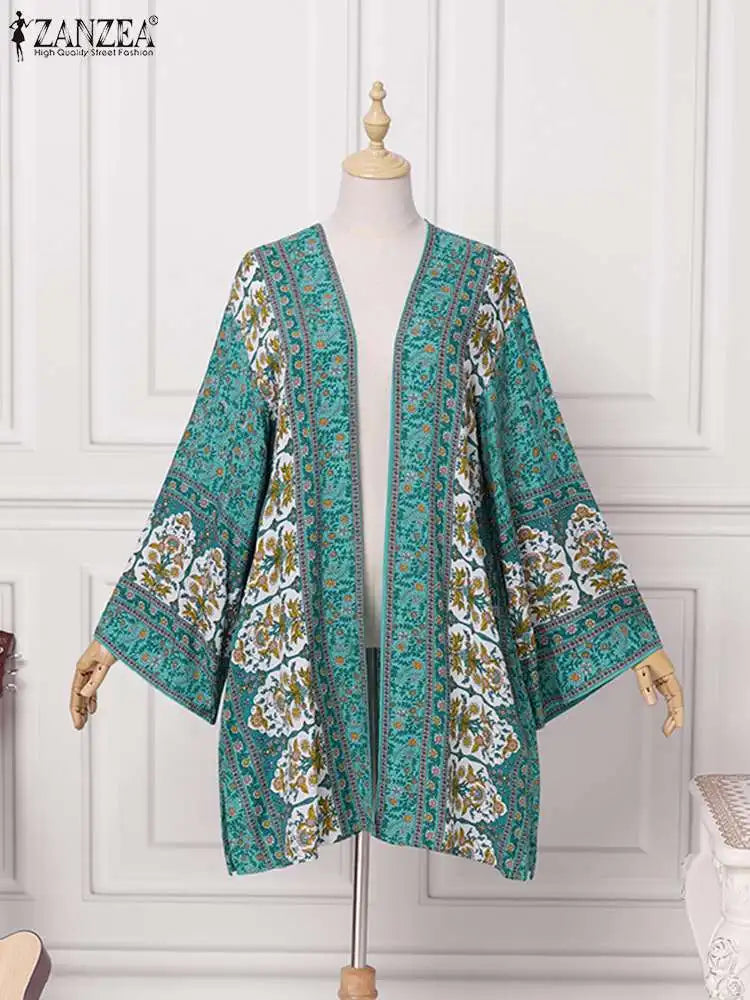 Women Cardigan Summer Open Front Bohemian Floral Printed Kimono