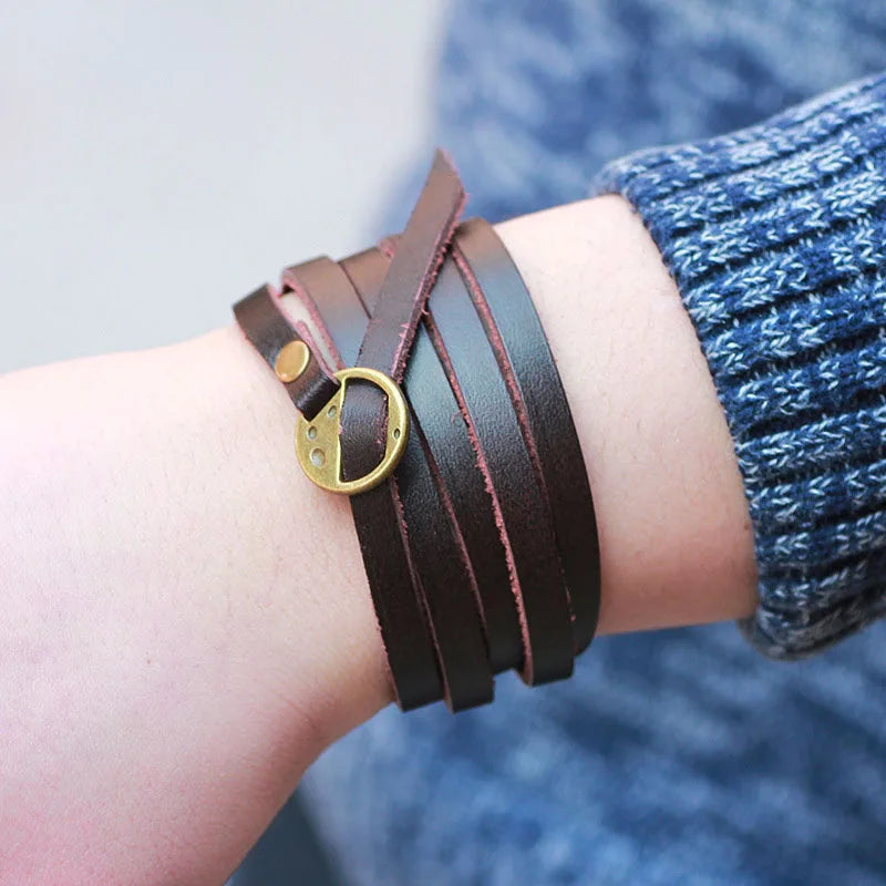Vintage Bohemian Style Jewelry Genuine Leather Bracelet Embossing Letter