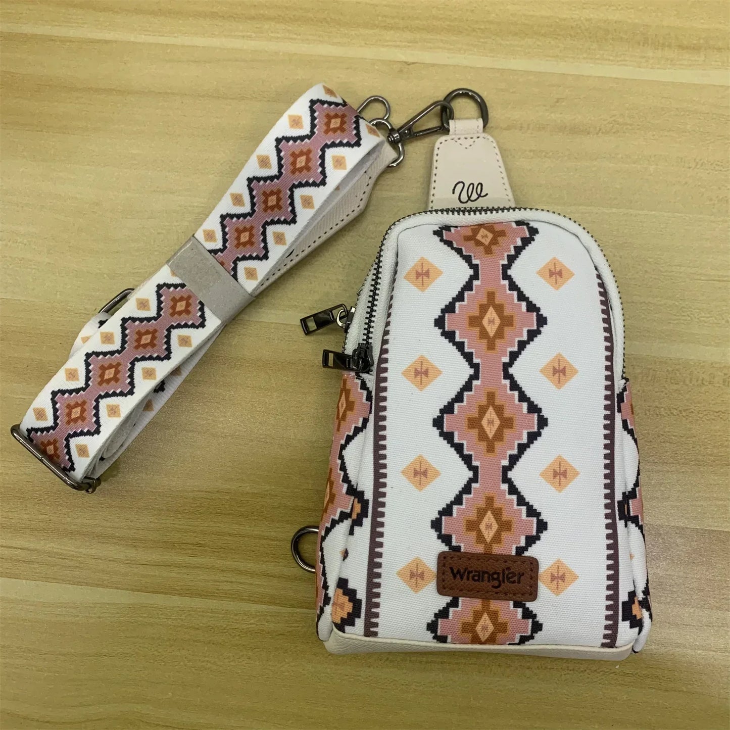 Wrangler Crossbody Bag Bohemian Ethnic Style Zipper Canvas Chest Waist Shoulder Strap