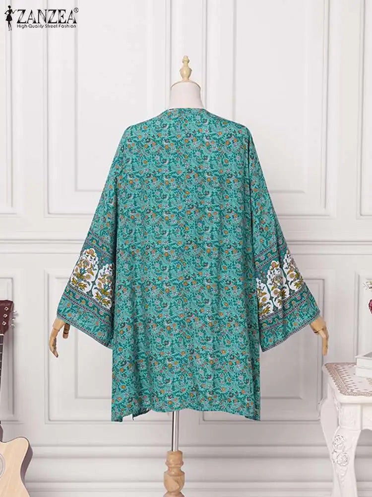 Women Cardigan Summer Open Front Bohemian Floral Printed Kimono
