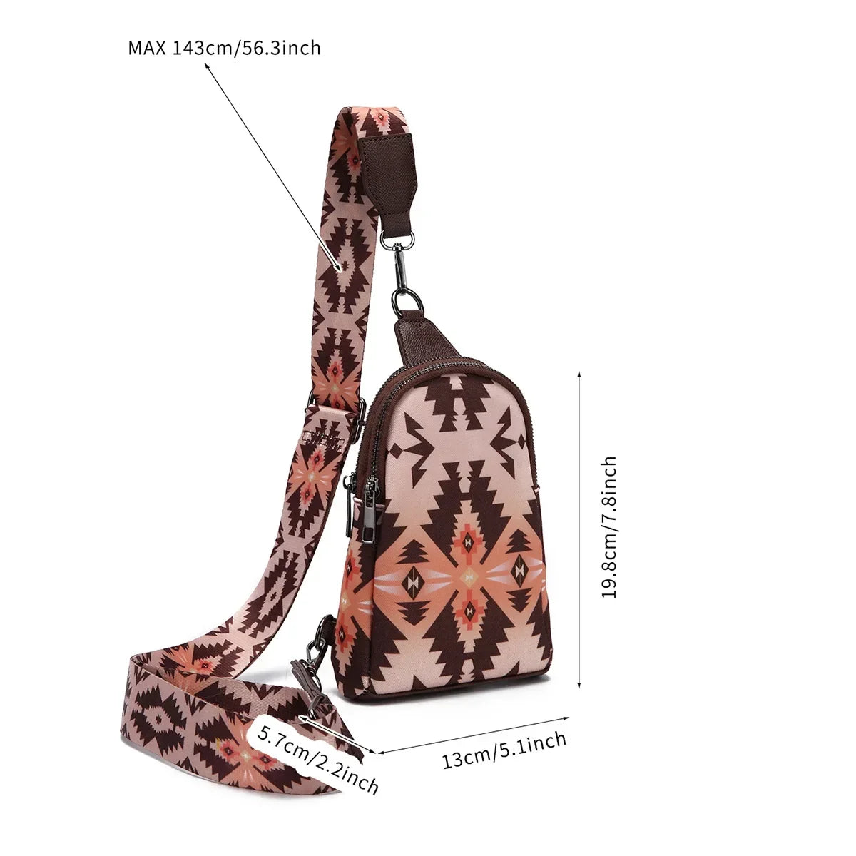 Wrangler Crossbody Bag Bohemian Ethnic Style Zipper Canvas Chest Waist Shoulder Strap